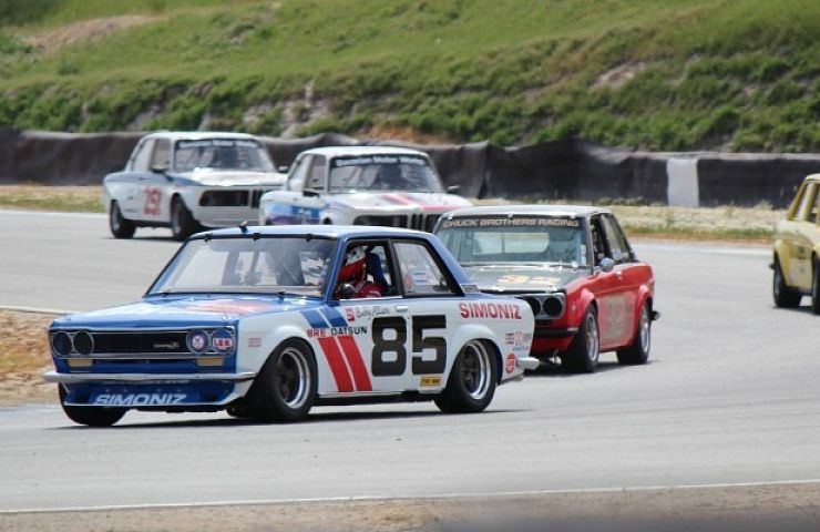 Adam Carolla racing on track at Mazda Raceway