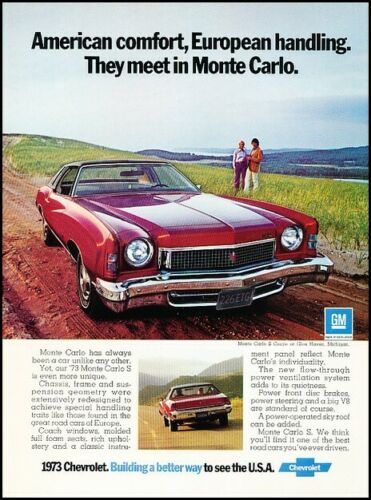 A vintage 1973 Chevrolet Monte Carlo ad.