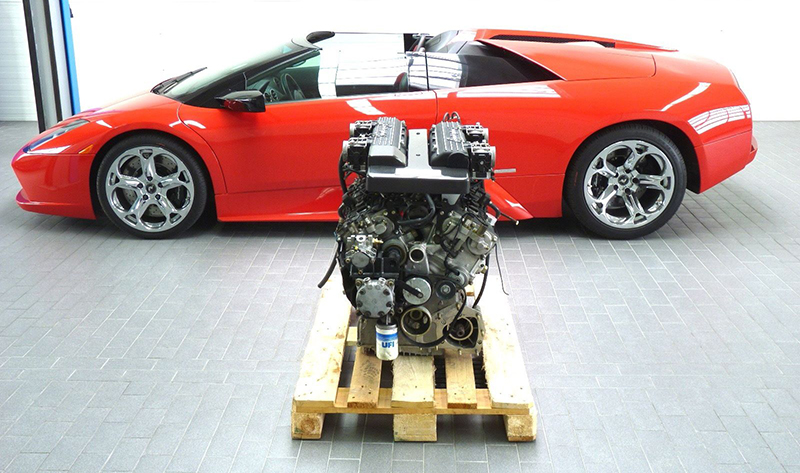 A 6.2-liter 580-hp V12 engine from the Lamborghini Murcelago