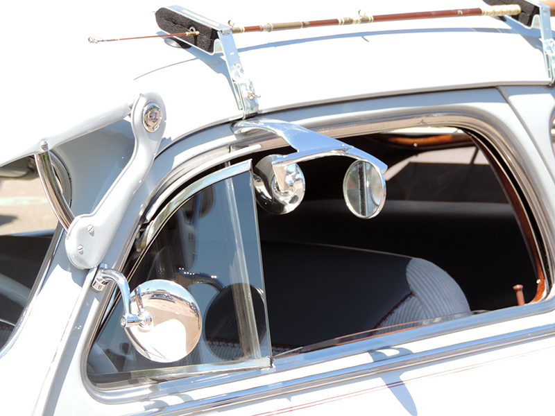 The two-part mirror was on a 1947 Chevy Fleetline and took some effort to line everything up.