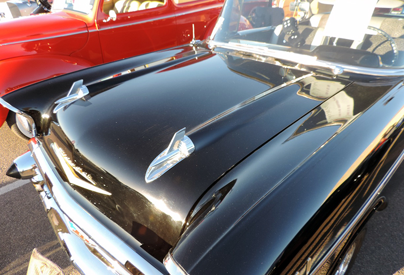 The 1957 Chevrolet Bel Air had twin bulges in the hood, ending with twin hood rockets.