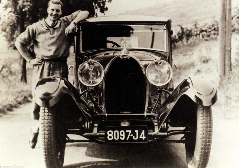 A post card of Jean Bugatti, with one of his early designs