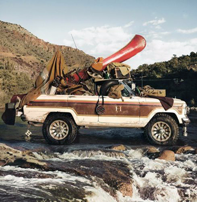 1986 open-air Jeep Grand Wagoneer in Tommy Hilfiger ad