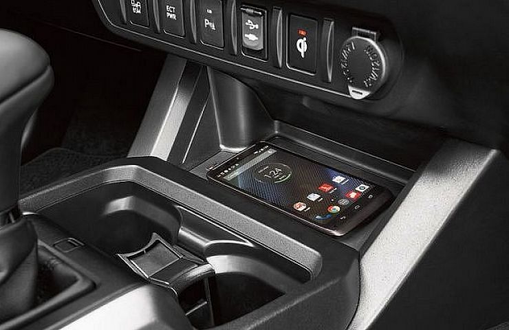 Qi wireless phone charging in a 2016-Toyota Tacoma