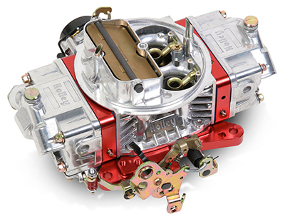 The light weight aluminum Holly 750 CFM Ultra Double Pumper Carburetor is available with red, blue, or black billet accents.