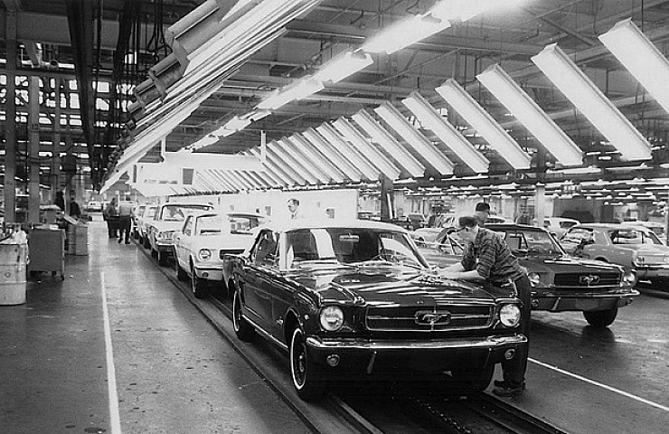 Mustangs rolling off the line, circa 1965, at Ford's Metuchen, New Jersey plant, also known as “Edison Assembly.”