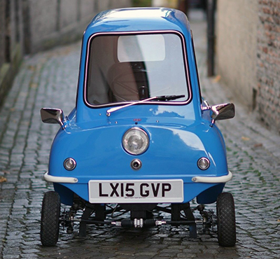 The front of a Peel P50 features a single headlight and a single wiper