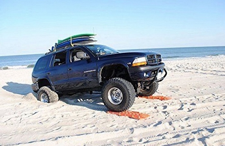 A truck stuck in the sand