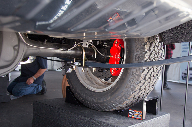 The Mustang's rear suspension was rigged up to show the tire-and-wheel fitment at Woodward.