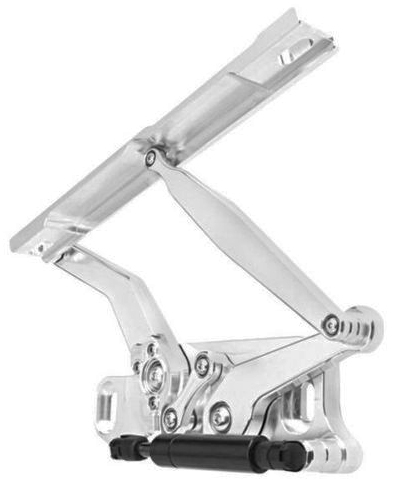 A Ringbrothers billet solid-frame hood hinge.