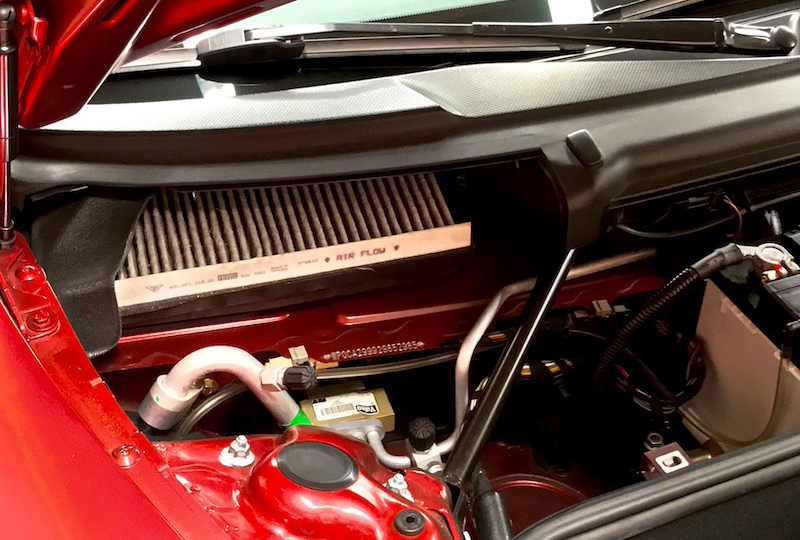 This activated carbon-charcoal filter is accessed from the engine cowl.