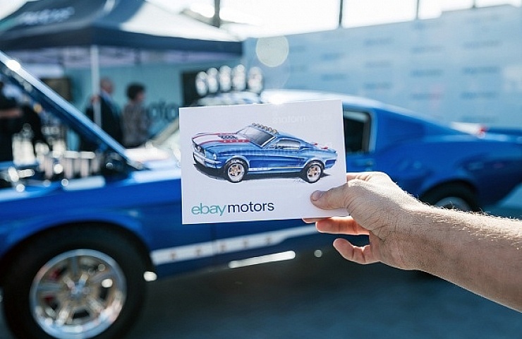 The sketch of the eBay Motors '67 Mustang Fastback and the finished car.
