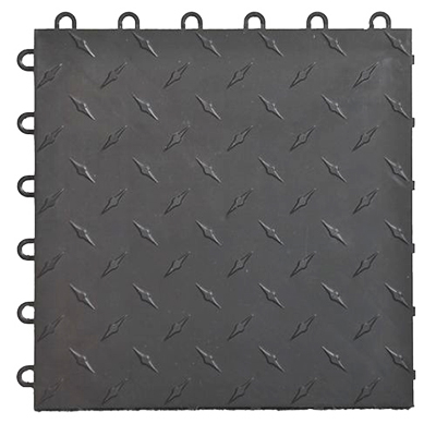 These floor tiles interlock without tools. A 300-square-foot garage can be covered for about $600.