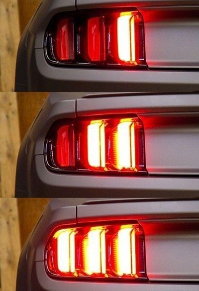 Sequenced tail lights are traditionally a Mustang thing.