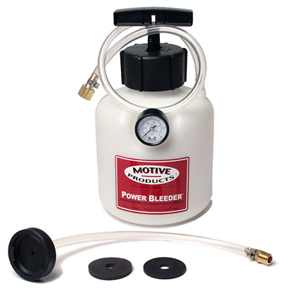 A power bleeder pushes fluid out of the system.