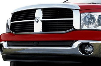 An affordable chrome air deflector and bug shield changes the look of 2006 - 2009 Dodge Ram Truck.