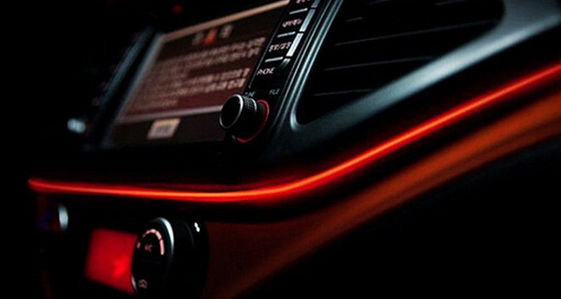 A strip of OLED lights adds a line of color.
