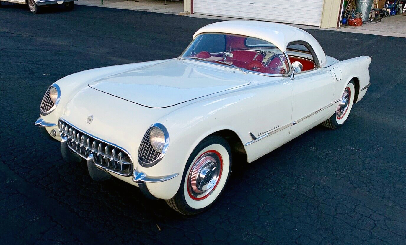 White 1953 Corvette exterior, first of 8 Corvettte generations