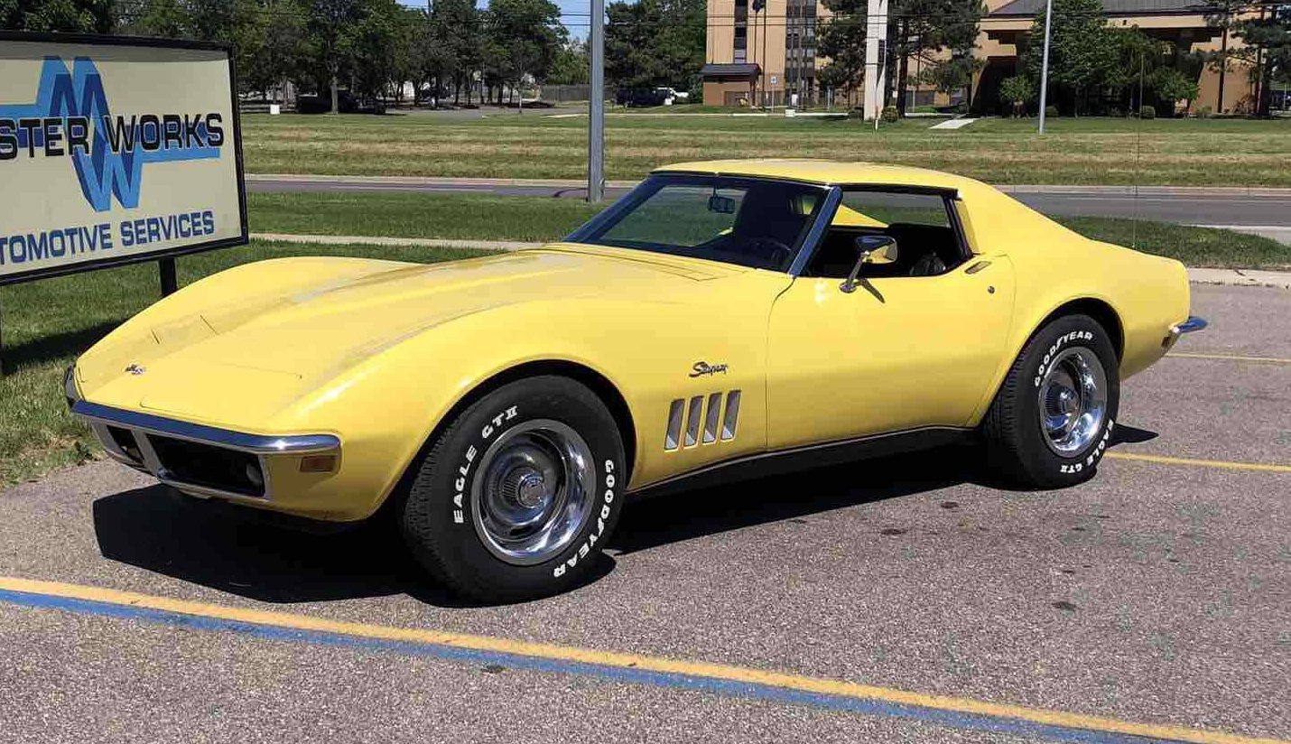 Exterior view of a 1968 Chevy Corvetter, an example of a third-generation Corvette.