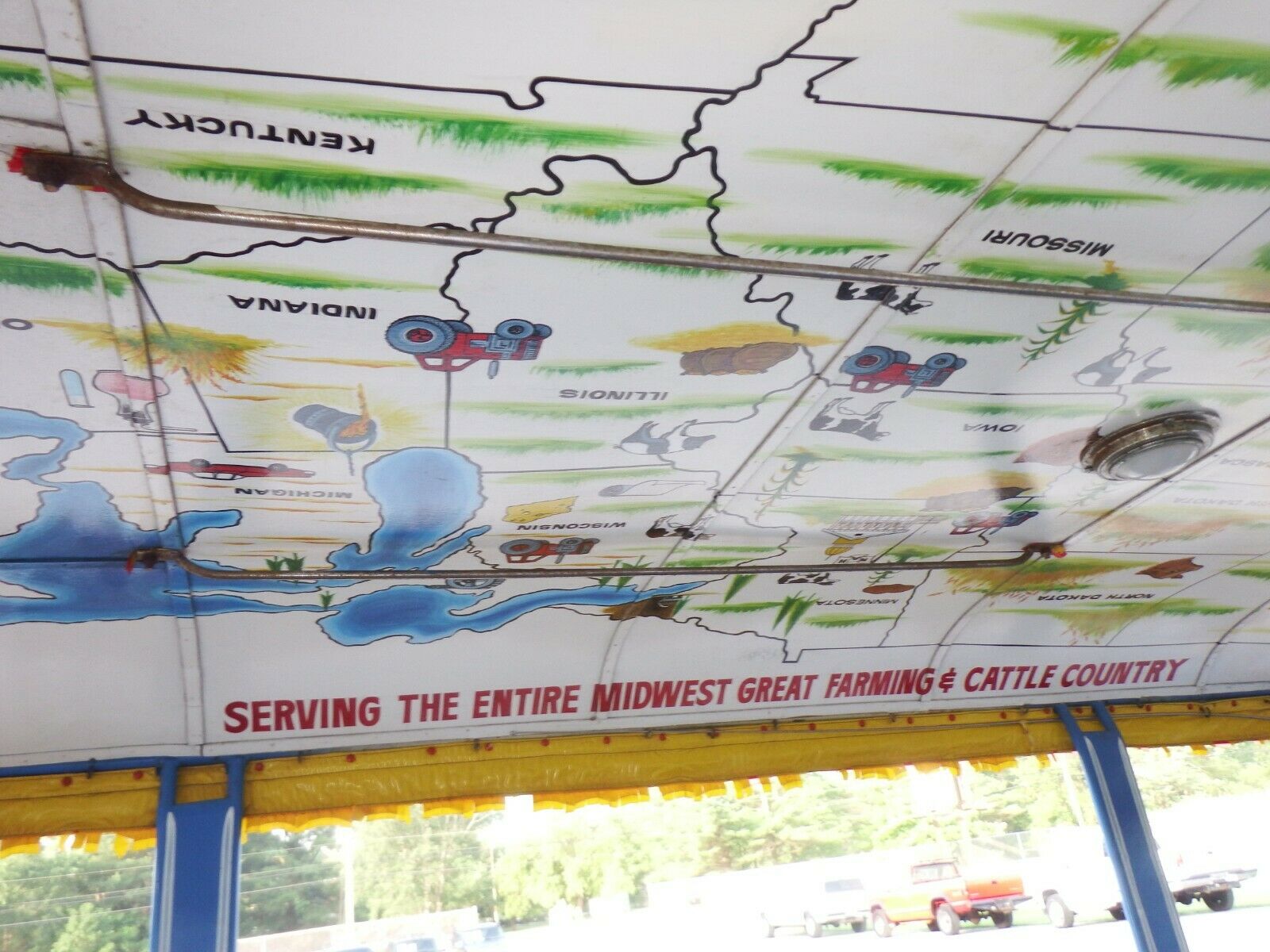 Colorful map of United States on Jeepney ceiling