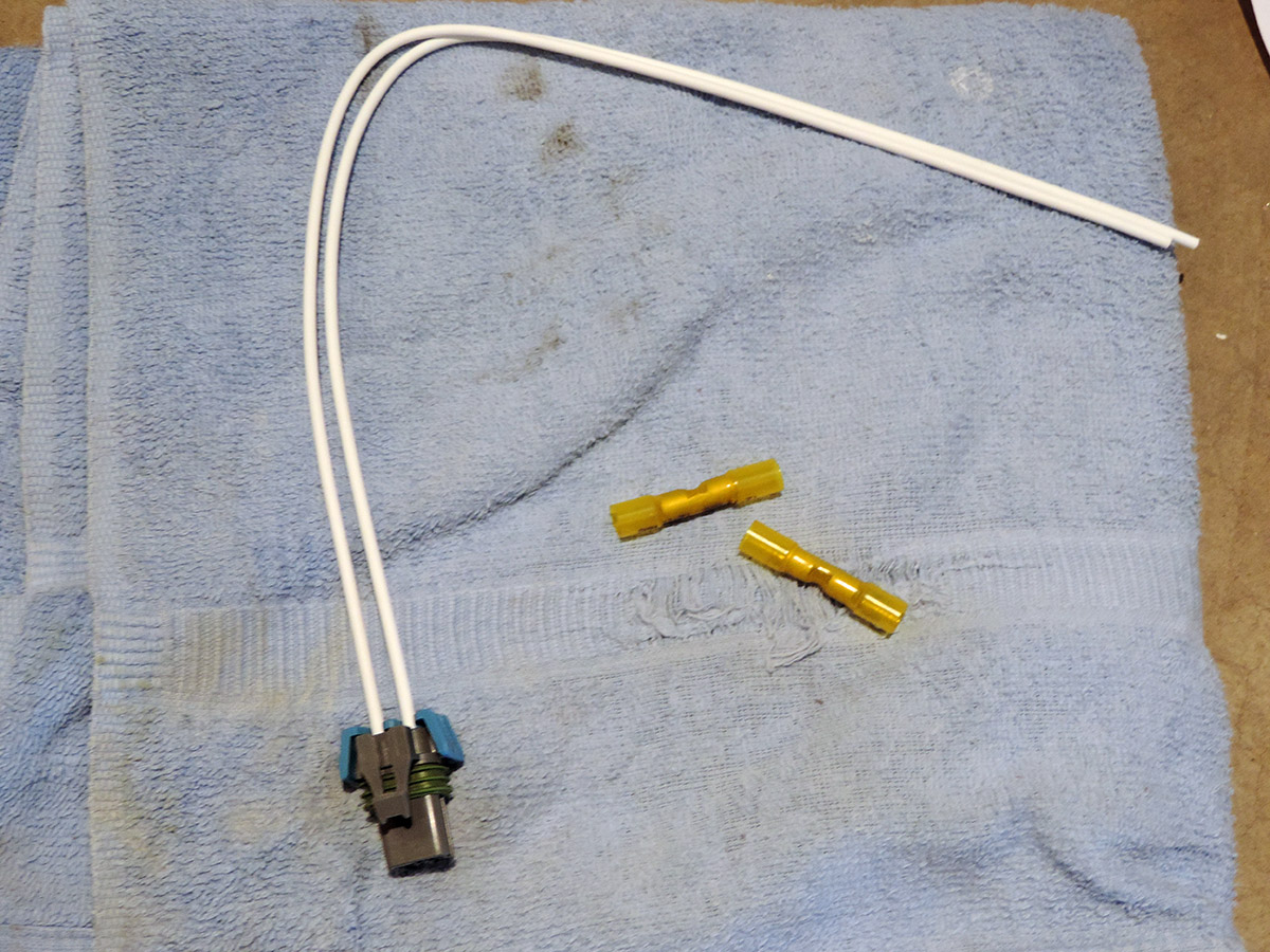The correct adapter for the electric connection and two butt connectors were needed for the repair. 