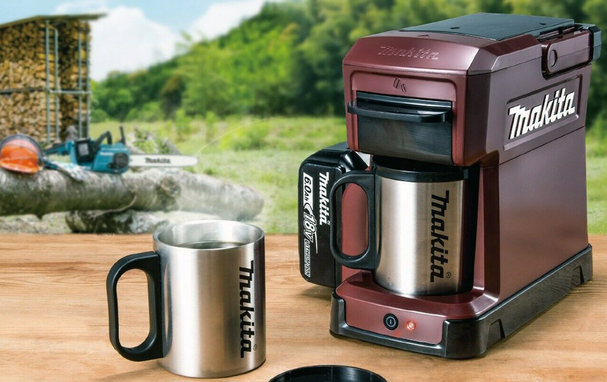 Makita's roadworthy coffee maker used either a 18v LXT or 12v max CXT lithium-ion battery.