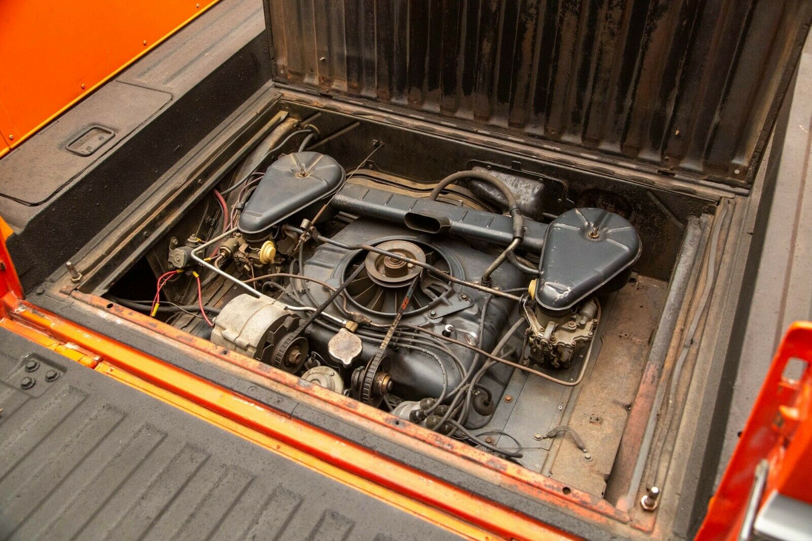 The base engine in the Rampside was 140 cubic inches, but a 164-cubic-inch version debuted for 1964—and is in this truck.