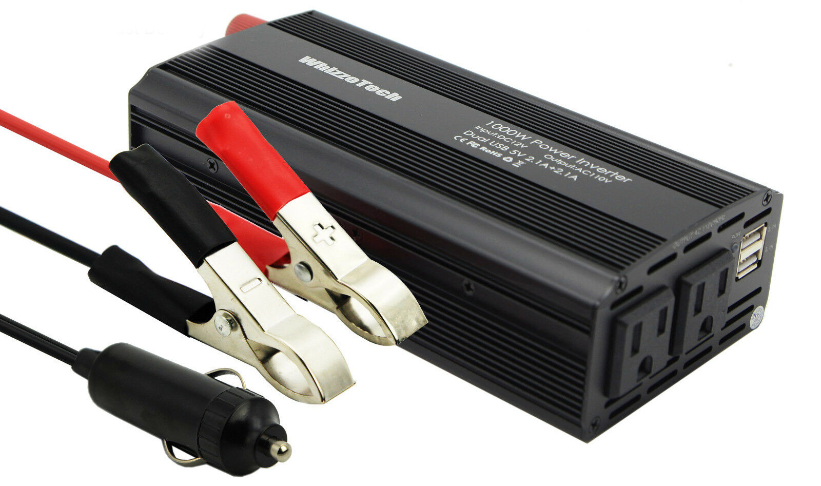 Car inverters either plug into the standard round power plug or connect directly to the car battery posts.