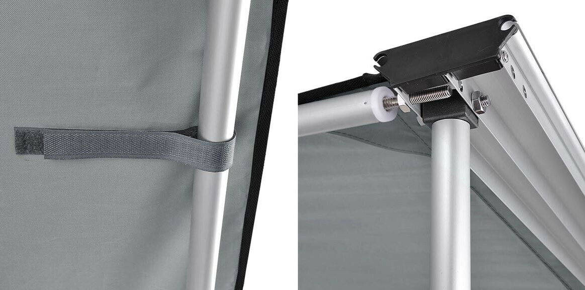 Velcro straps or loops usually affix awning sides.