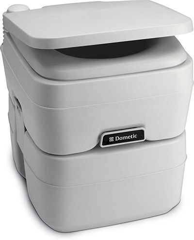 This Dometic portable five-gallon toilet weighs about 11 pounds.