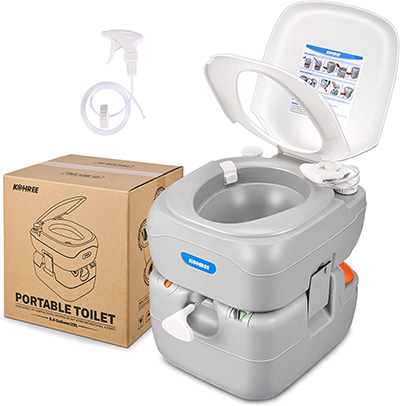 The Kohree portable composting toilet boasts a 5.8-gallon waste tank and leak-proof design.
