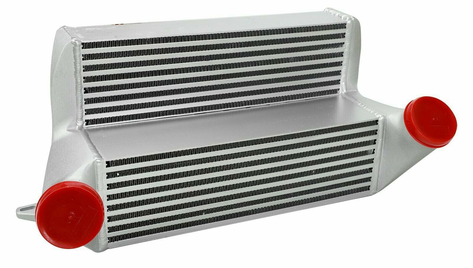 A stepped intercooler maximizes the use of available space to increased air cooling.