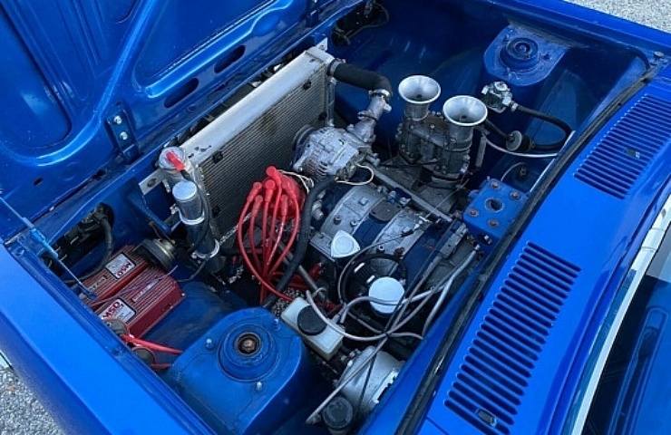 The Wankel rotary engine in a 1974 Mazda RX-3