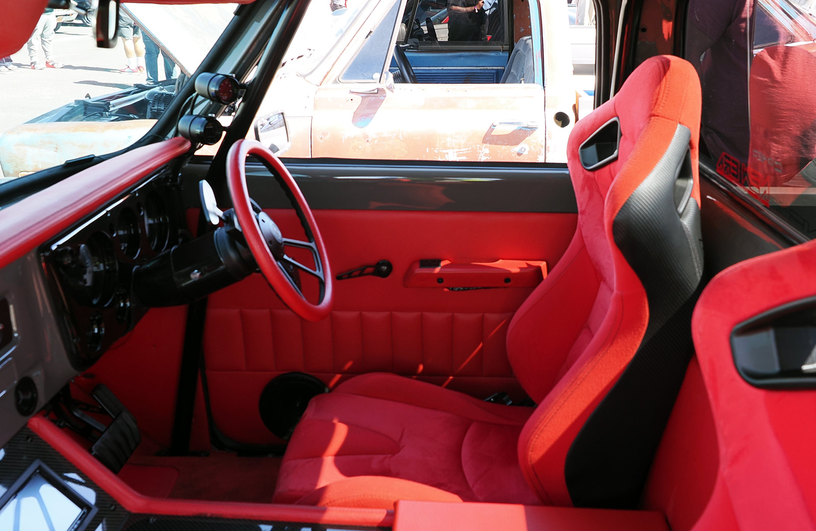 Blackmon's custom Chevy C-10 modified to drive from the right side.