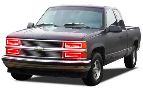 Rectangular halo headlights on a pickup truck