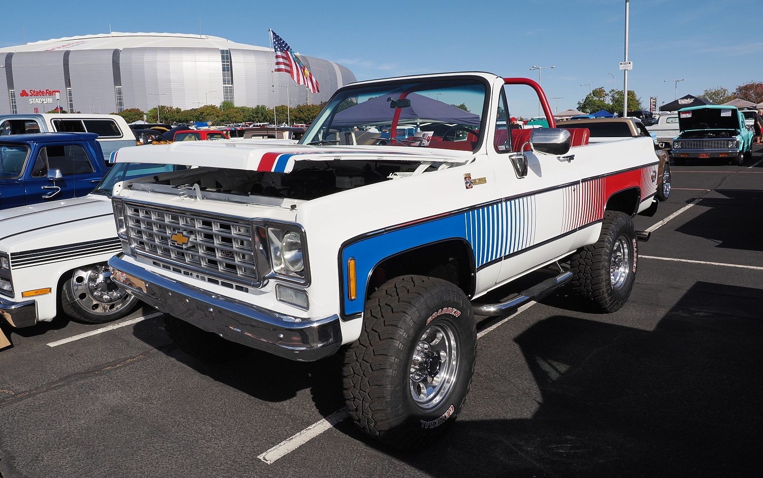 Red, white, and blue square body C10.