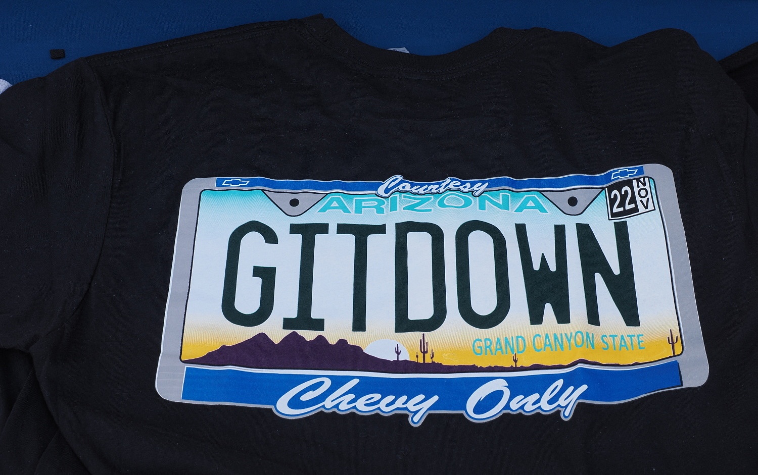 Dino's Git Down - Arizona license plate t-shirt