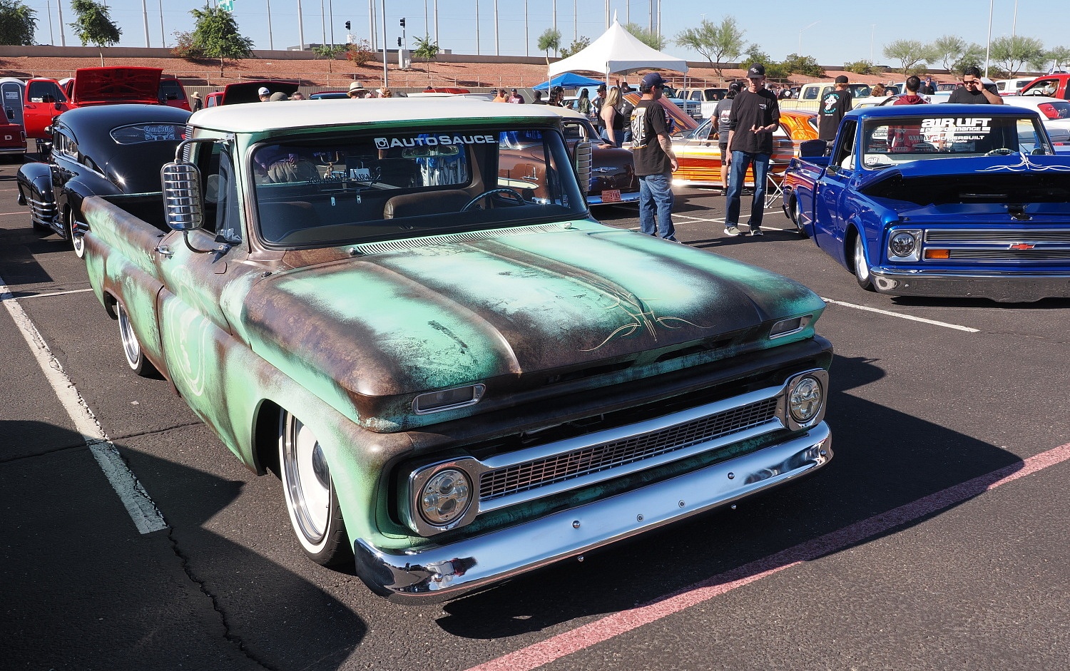 Teal and white patina C-10 - Dino's Git Down