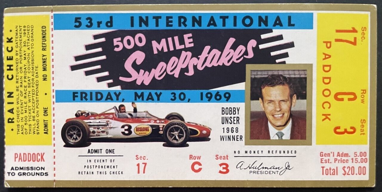 1969 Indy 500 ticket