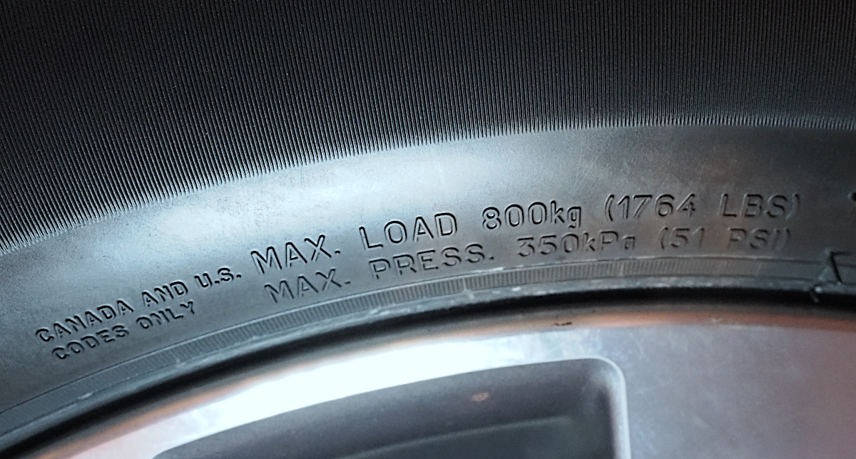Tire Sidewall Maximum Pressure Rating in PSI
