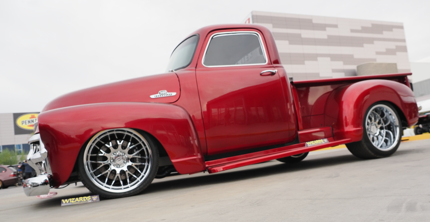 Kustom Built Cars Educational Workshop's 1954 Chevy 3100 pickup sits nice and low.