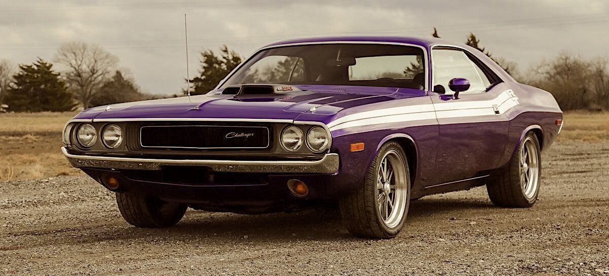 Purple 1973 Dodge Challenger - left front profile