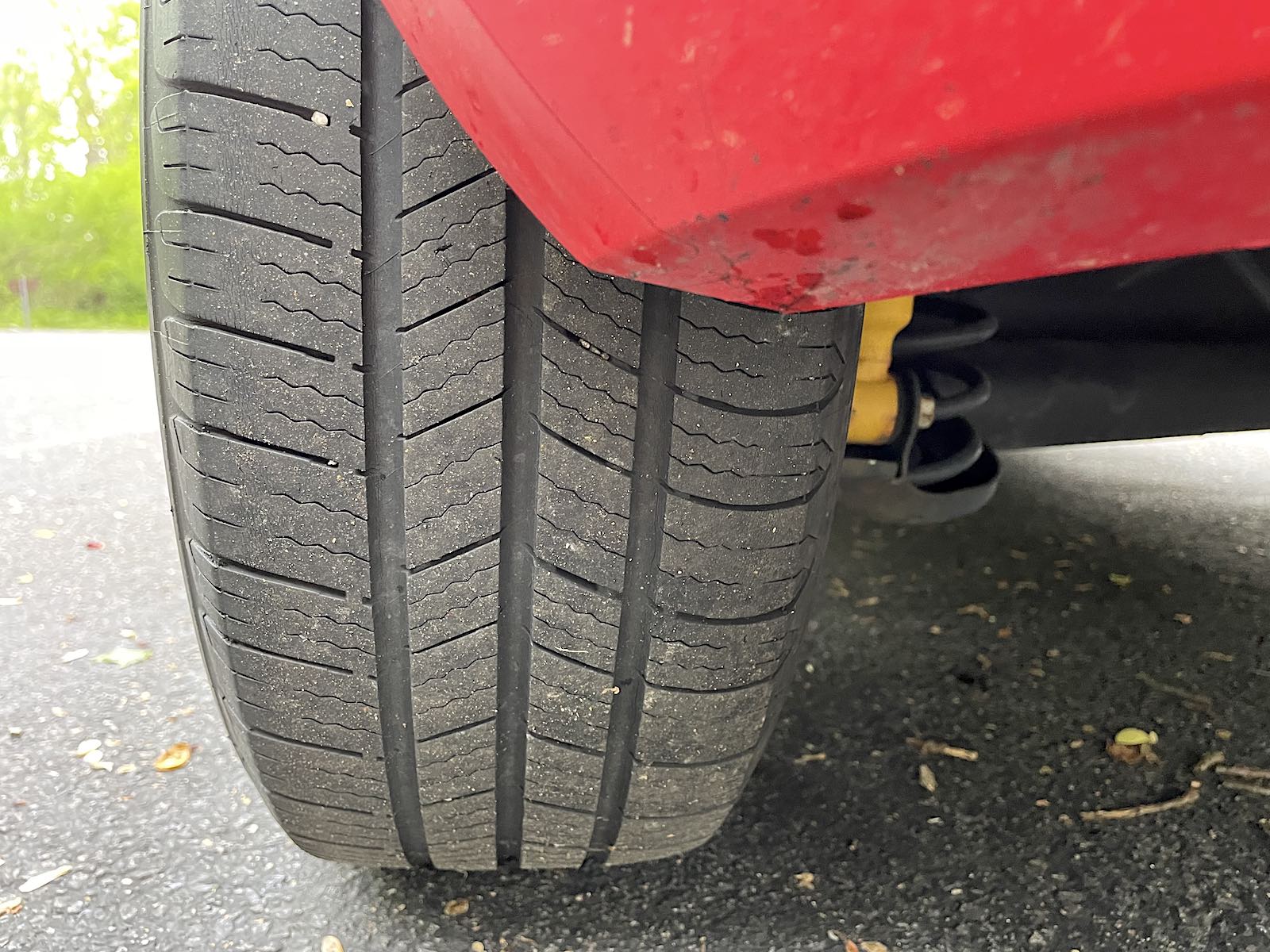 Proper tire rotation makes your tires last longer. This rear tire has plenty of life left in it.