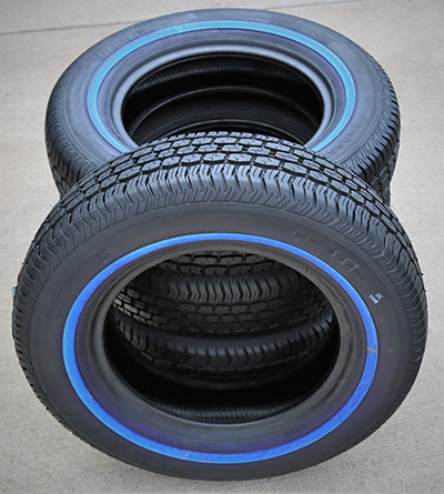 Whitewall tires using a blue accent