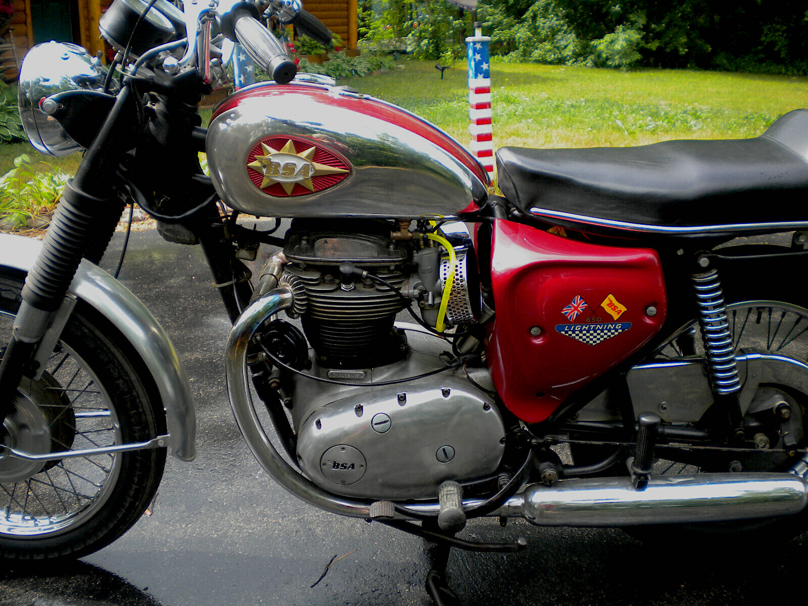 1969 BSA Lightning 650 - engine, tank, and seat - left side