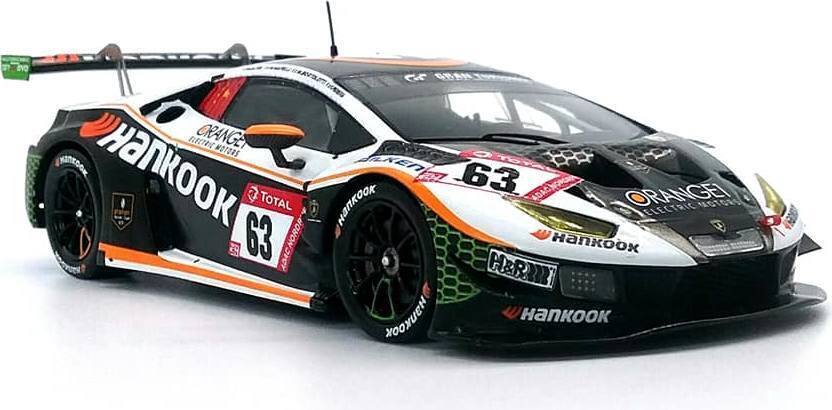 The Hankook FFF Racing Lamborghini Huracan GT3 Evo immortalized in 1:43 scale by Spark.