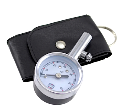 Compact tire pressure gauge with carrying case.