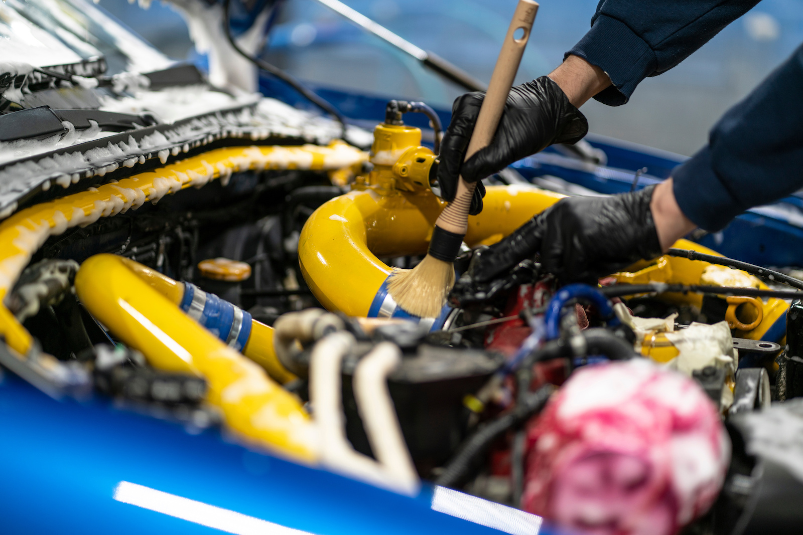 Wet cleaning the engine bay