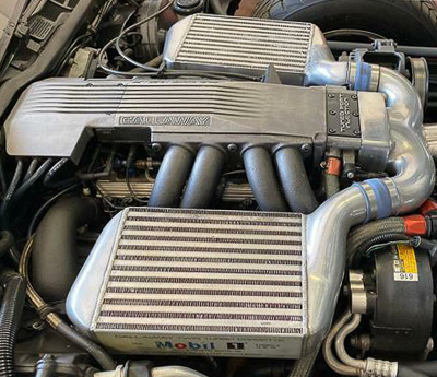 A Calloway twin-turbocharged Corvette V-8 engine 