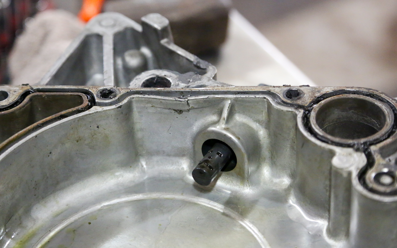 A Chrysler Hemi V-8 camshaft position sensor in the engine timing cover. 